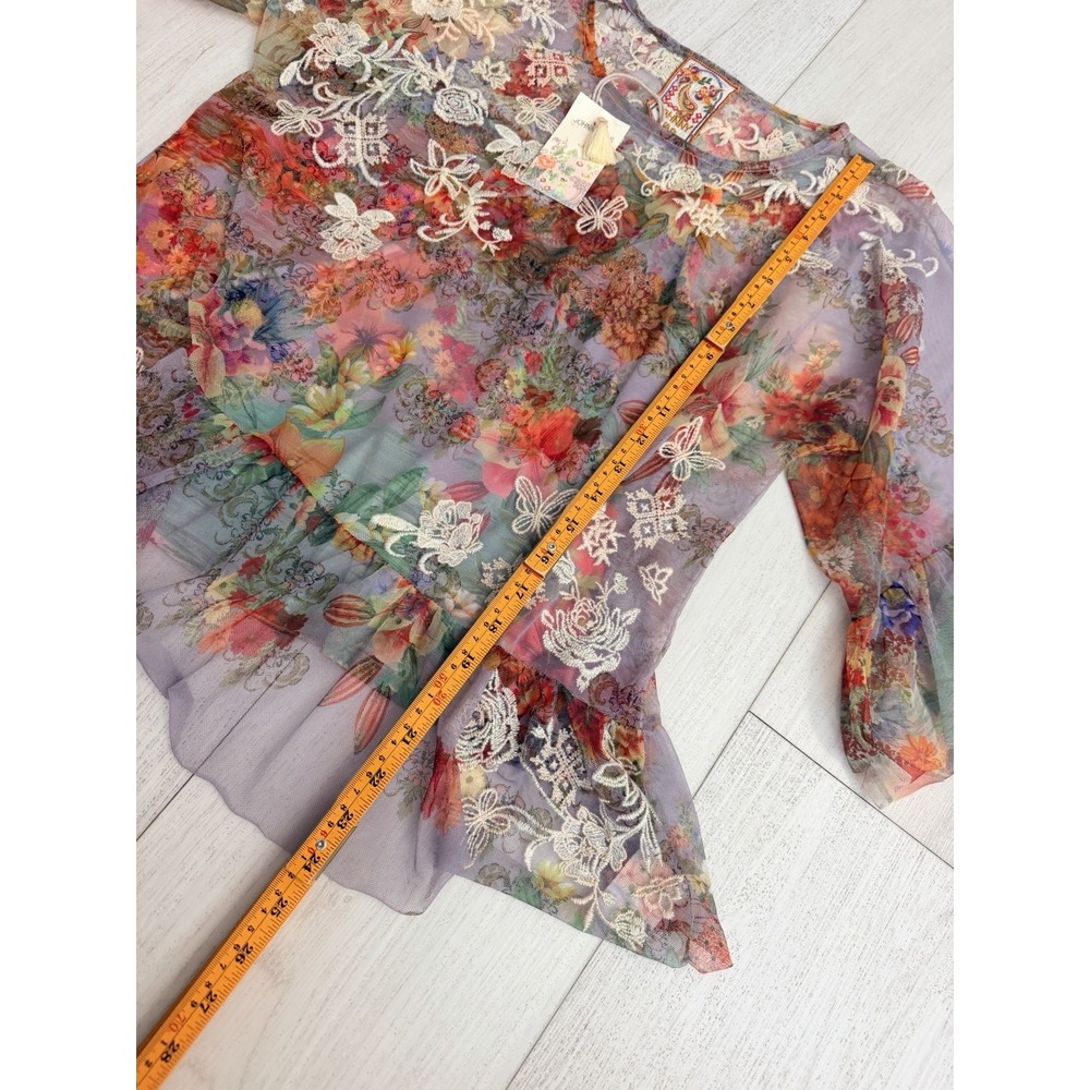 NWT Johnny Was Mae Floral Mesh Top w/ Slip Sz M Embroidered Asteria Floral $298 - Picture 15 of 15